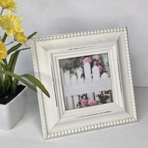 Shabby Chic White Distressed Farmhouse Beaded Picture Photo Frame